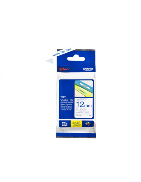 CINTA BROTHER TZE233 12MMX8M WHITE/BLUE