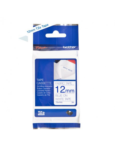 CINTA BROTHER TZEFA3 12MMX3M WHITE/BLUE