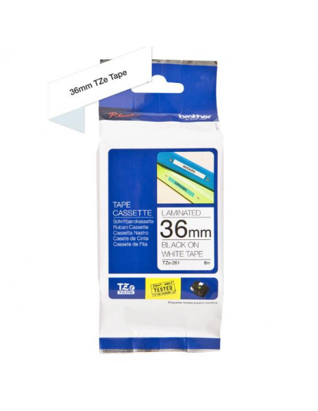 CINTA BROTHER TZE261 35.6MMX8M WHITE/BLACK