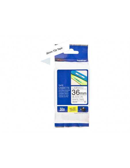 CINTA BROTHER TZE261 35.6MMX8M WHITE/BLACK