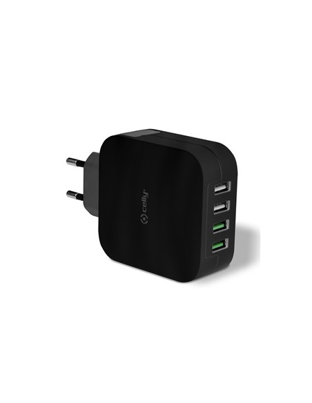 CARGADOR USB CELLY 4 PUERTOS 4.8A 2X1A + 2X2.4A BLACK PARA CASA