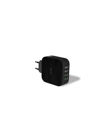 CARGADOR USB CELLY 4 PUERTOS 4.8A 2X1A + 2X2.4A BLACK PARA CASA