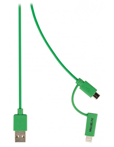 CABLE KABLEX USB 2.0 A MACHO / MICRO USB B MACHO 1M GREEN + ADAPT. LIGHTNING