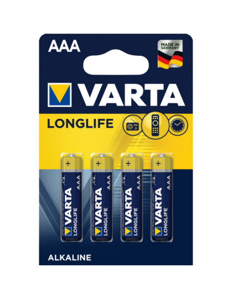 PILA ALCALINA VARTA LONGLIFE TIPO AAA LR03 PACK 4