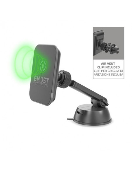 SOPORTE COCHE UNIVERSAL CELLY GHOST CHARGE MAGNETICO CARGADOR QI BLACK