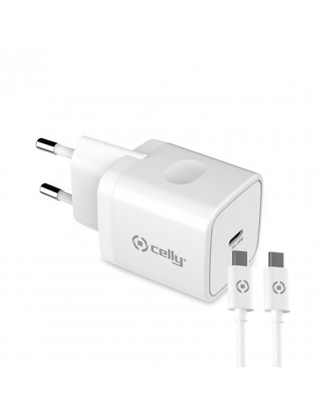 CARGADOR USB-C CELLY 20W WHITE + CABLE USB-C