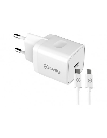 CARGADOR USB-C CELLY 20W WHITE + CABLE USB-C