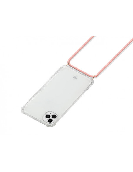 FUNDA MOVIL BACK COVER CELLY SILICONA TRANSPARENTE + CORDON PINK IPHONE 11 PRO MAX