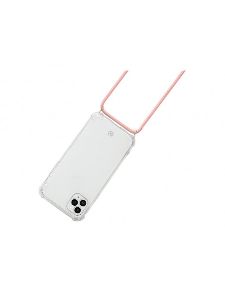 FUNDA MOVIL BACK COVER CELLY SILICONA TRANSPARENTE + CORDON PINK IPHONE 11 PRO MAX