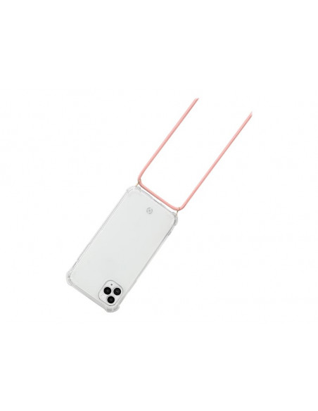 FUNDA MOVIL BACK COVER CELLY SILICONA TRANSPARENTE + CORDON PINK IPHONE 11 PRO