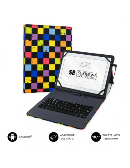 FUNDA TABLET SUBBLIM KEYTAB 10.1 + TECLADO USB SQUARES