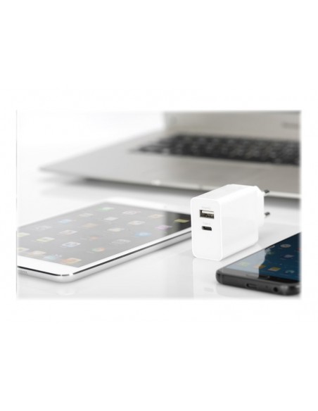 CARGADOR USB DIGITUS USB-C 3A + USB 2.4A 20W WHITE PARA CASA