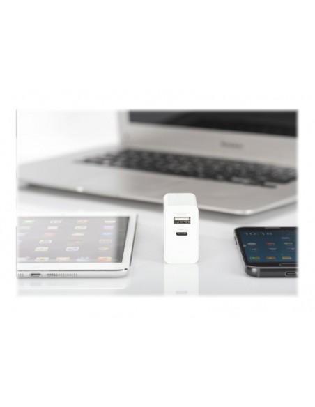 CARGADOR USB DIGITUS USB-C 3A + USB 2.4A 20W WHITE PARA CASA