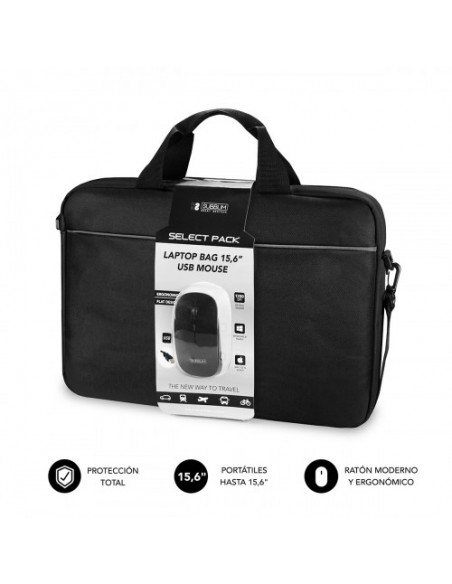 MALETIN PORTATIL SUBBLIM 15.6 SELECT PACK BLACK + MOUSE FLAT USB BLACK