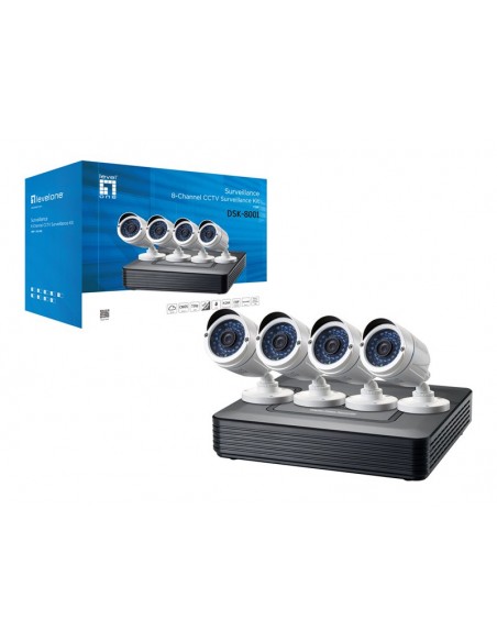 KIT VIDEOVIGILANCIA LEVEL ONE 4 CAMARAS INT/EXT + GRABADOR 8 CANALES