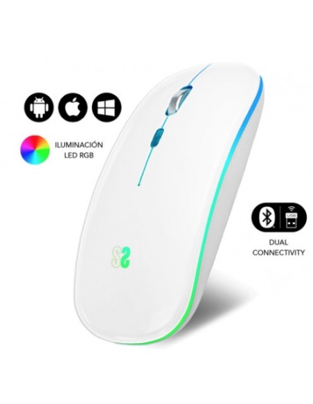 MOUSE SUBBLIM WIRELESS OPTICAL DUAL SLIM RGB WHITE