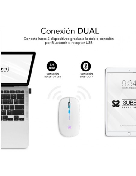 MOUSE SUBBLIM WIRELESS OPTICAL DUAL SLIM RGB WHITE