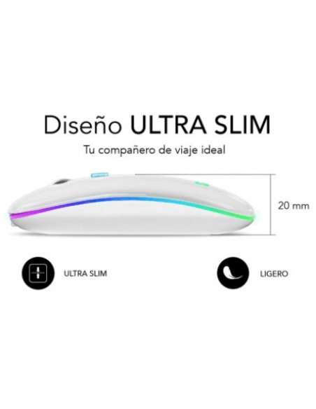 MOUSE SUBBLIM WIRELESS OPTICAL DUAL SLIM RGB WHITE