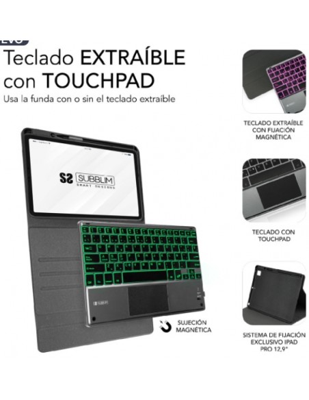 FUNDA TABLET + TECLADO SUBBLIM BLUETOOTH BLACK IPAD PRO 12.9 (3ª 4ª 5ª GEN)