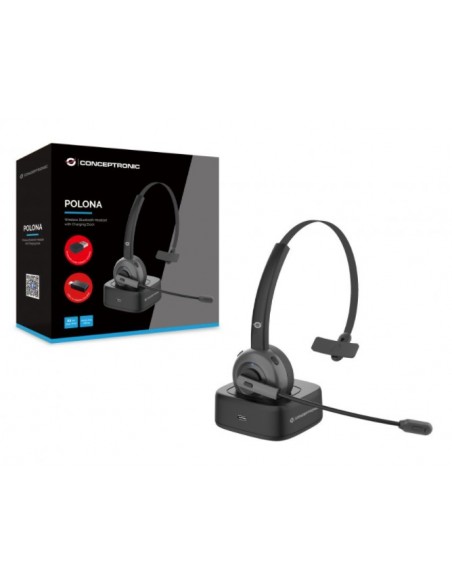 AURICULAR + MIC CONCEPTRONIC POLONA03 MONOAURAL BLUETOOTH BLACK + BASE + ADAPT BLUETOOTH