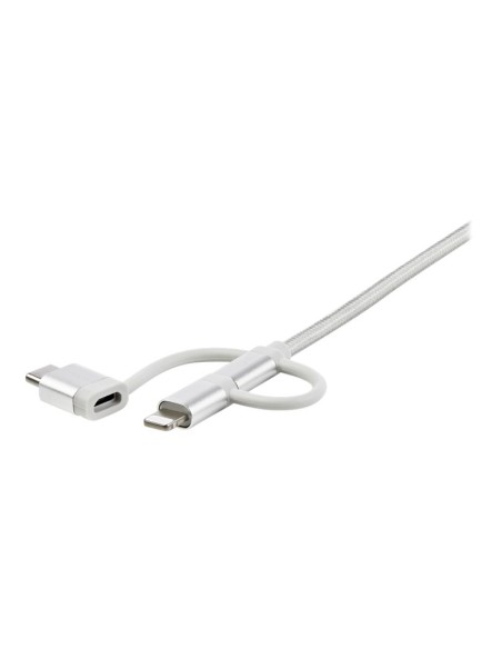 CABLE STARTECH USB MACHO / MICRO USB B MACHO + ADAP LIGHTNING + ADAP USB-C MACHO 1M SILVER