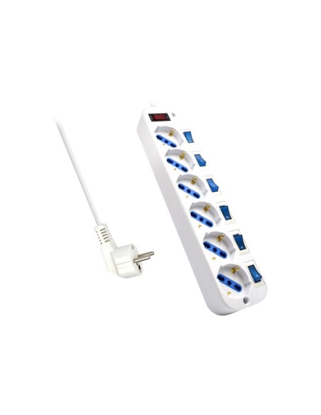 REGLETA EWENT 6 TOMAS + 6 INTERRUPTORES WHITE 5M