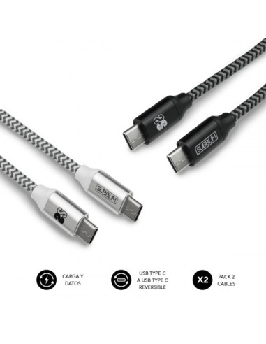 CABLE SUBBLIM USB-C MACHO / USB-C MACHO 1M BLACK / SILVER PACK 2U