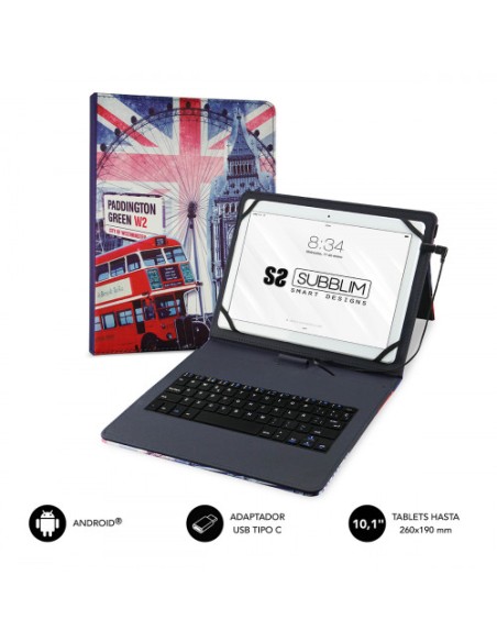 FUNDA TABLET SUBBLIM KEYTAB 10.1 + TECLADO USB ENGLAND