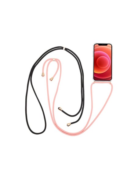 FUNDA MOVIL BACK COVER CELLY SILICONA TRANSPARENTE + CORDON PINK IPHONE 12 MINI