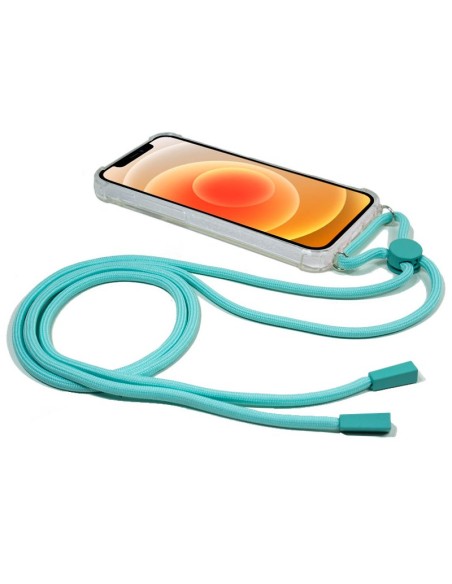 FUNDA MOVIL BACK COVER COOL SILICONA TRANSPARENTE + CORDON LIGHT BLUE IPHONE 12 MINI