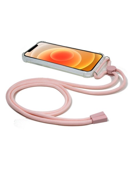 FUNDA MOVIL BACK COVER COOL SILICONA TRANSPARENTE + CORDON PINK IPHONE 12 MINI