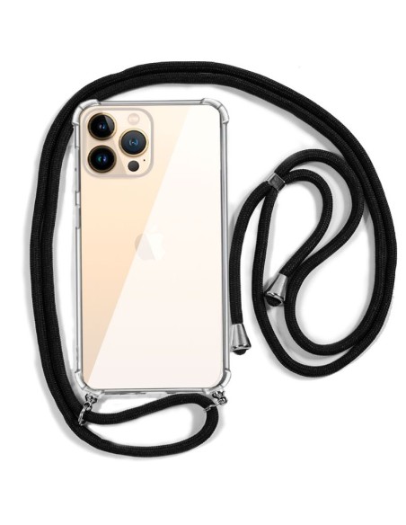 FUNDA MOVIL BACK COVER COOL SILICONA TRANSPARENTE + CORDON BLACK IPHONE 13 PRO MAX