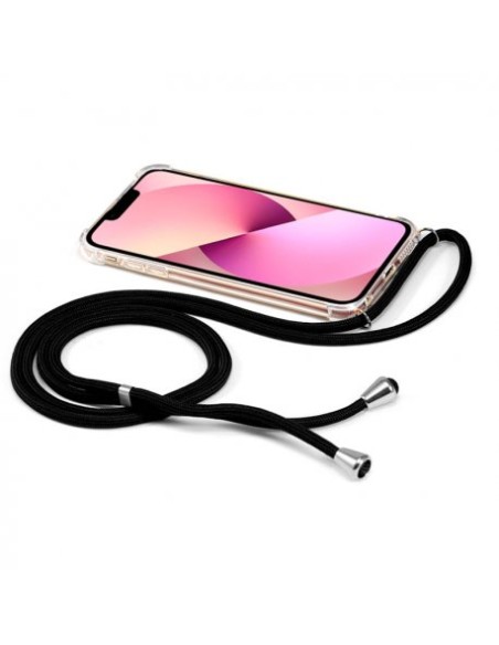 FUNDA MOVIL BACK COVER COOL SILICONA TRANSPARENTE + CORDON BLACK IPHONE 13