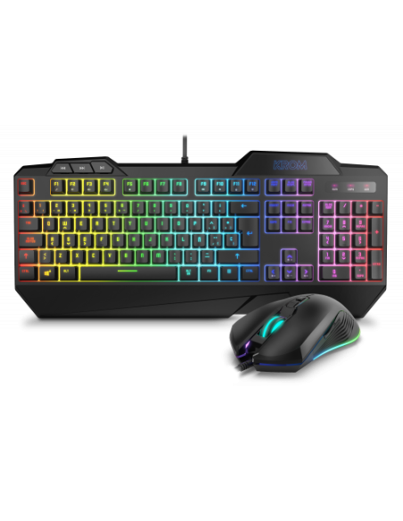 TECLADO + MOUSE KROM GAMING KRUSHER RGB SEMI-MECANICO RETROILUMINADO USB BLACK