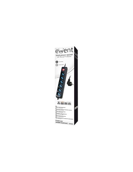 REGLETA EWENT 6 TOMAS BLACK 1.5M INTERRUPTOR PROTECCION