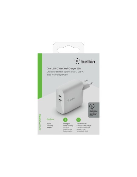 CARGADOR USB-C BELKIN BOOST CHARGE 60W 2X USB-C WHITE 