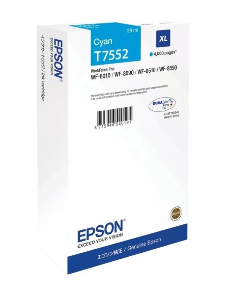 CARTUCHO EPSON T7552XL CYAN WF PRO WF-8010 WF-8090 WF-8510 WF-8590