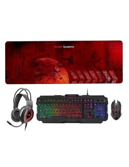 TECLADO + MOUSE MARS GAMING MCPRGB2ES RGB BLACK + AURICULARES + ALFOMBRILLA