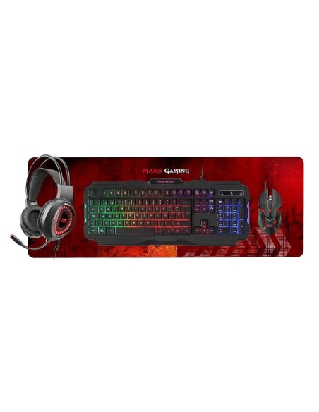 TECLADO + MOUSE MARS GAMING MCPRGB2ES RGB BLACK + AURICULARES + ALFOMBRILLA