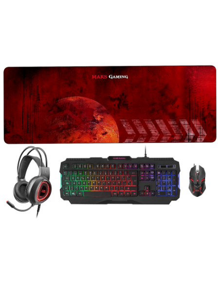 TECLADO + MOUSE MARS GAMING MCPRGB2ES RGB BLACK + AURICULARES + ALFOMBRILLA