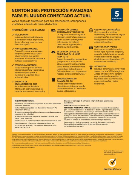 ANTIVIRUS NORTON 360 DELUXE 5 DISPOSITIVOS