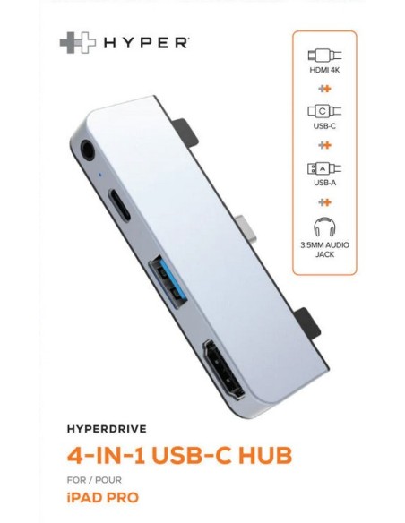 PUERTO REPLICADOR USB-C HYPER 4 EN 1 PARA IPAD PRO / AIR / MINI SILVER