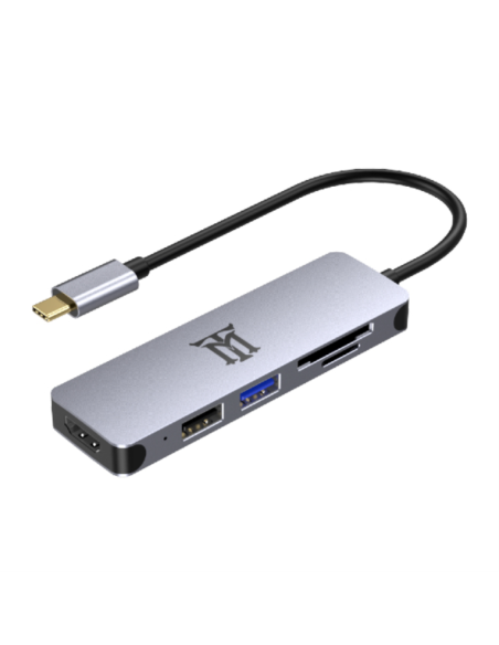 PUERTO REPLICADOR USB-C MAILLON HDMI + USB 3.0 + USB 2.0 + SD + MICRO SD ALUMINIO SILVER