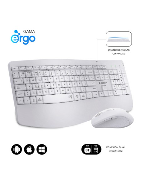 TECLADO + MOUSE SUBBLIM WIRELESS ERGO OFFICE PROWAVE DUAL WHITE