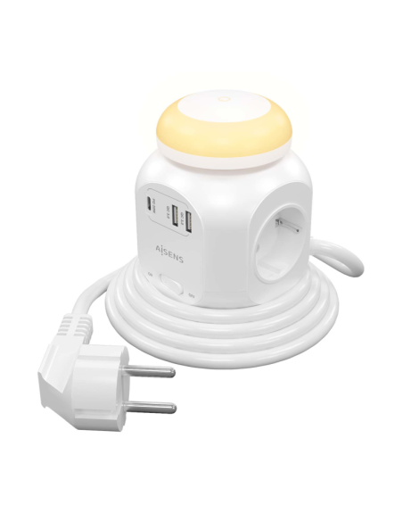 REGLETA AISENS 4 TOMAS + USB-C PD 20W + 3 USB WHITE 1.8M INTERRUPTOR + LUZ NOCTURNA