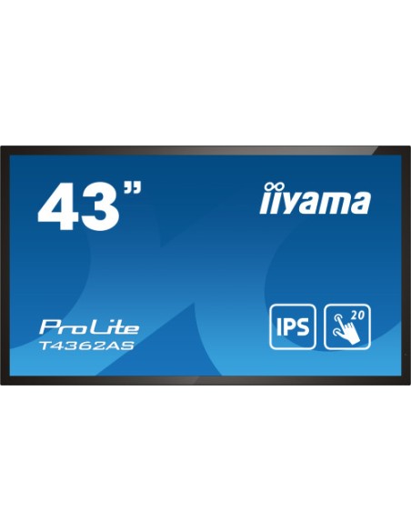MONITOR TACTIL IIYAMA 43 IPS PROLITE T4362AS-B1 3840X2160 8MS VGA 3XHDMI 2XUSB RJ45 BLACK