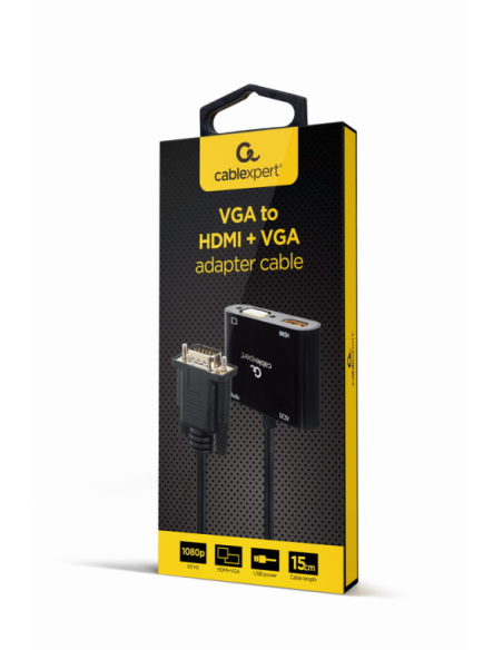 ADAPTADOR GEMBIRD VGA MACHO / HDMI HEMBRA + VGA HEMBRA BLACK
