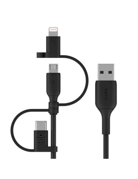 CABLE BELKIN USB MACHO / MICRO USB B MACHO + LIGHTNING + USB-C MACHO 1M BLACK