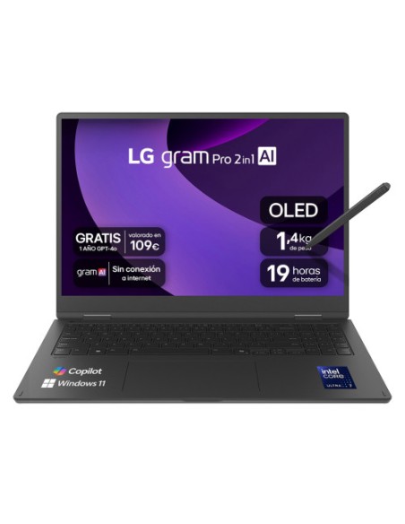 PORTATIL 360 LG GRAM PRO 2 CU7 255H 32GB 1TB SSD 16 OLED TACTIL W11 BLACK