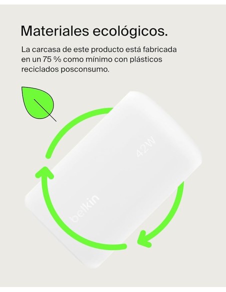 CARGADOR USB BELKIN 42W GAN USB USB-C WHITE PARA CASA